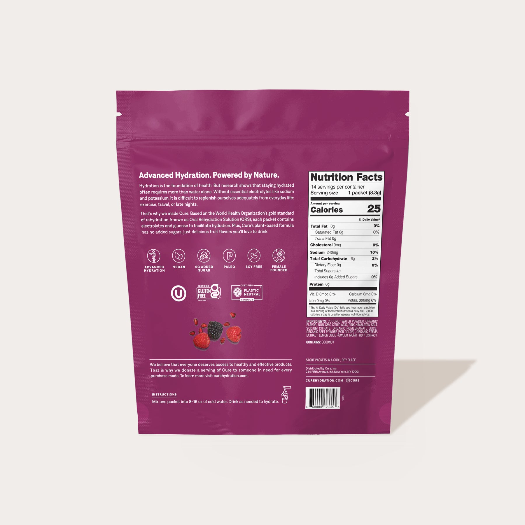 Back of Berry Pomegranate/Lemonade Bundle package showing nutrition facts and product information